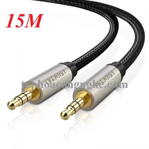 Ugreen 40787 15M màu Đen Cáp âm thanh 2 đầu 3.5mm dương đầu bọc kim loại cao cấp AV125 30040787